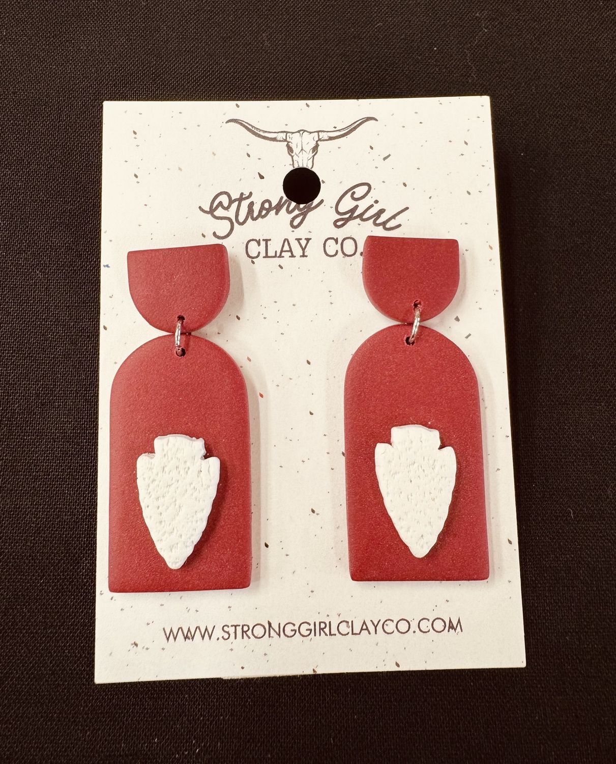 STRONG GIRL CLAY CO. RED &amp; WHITE &quot;CHIEFS&quot; DANGLES