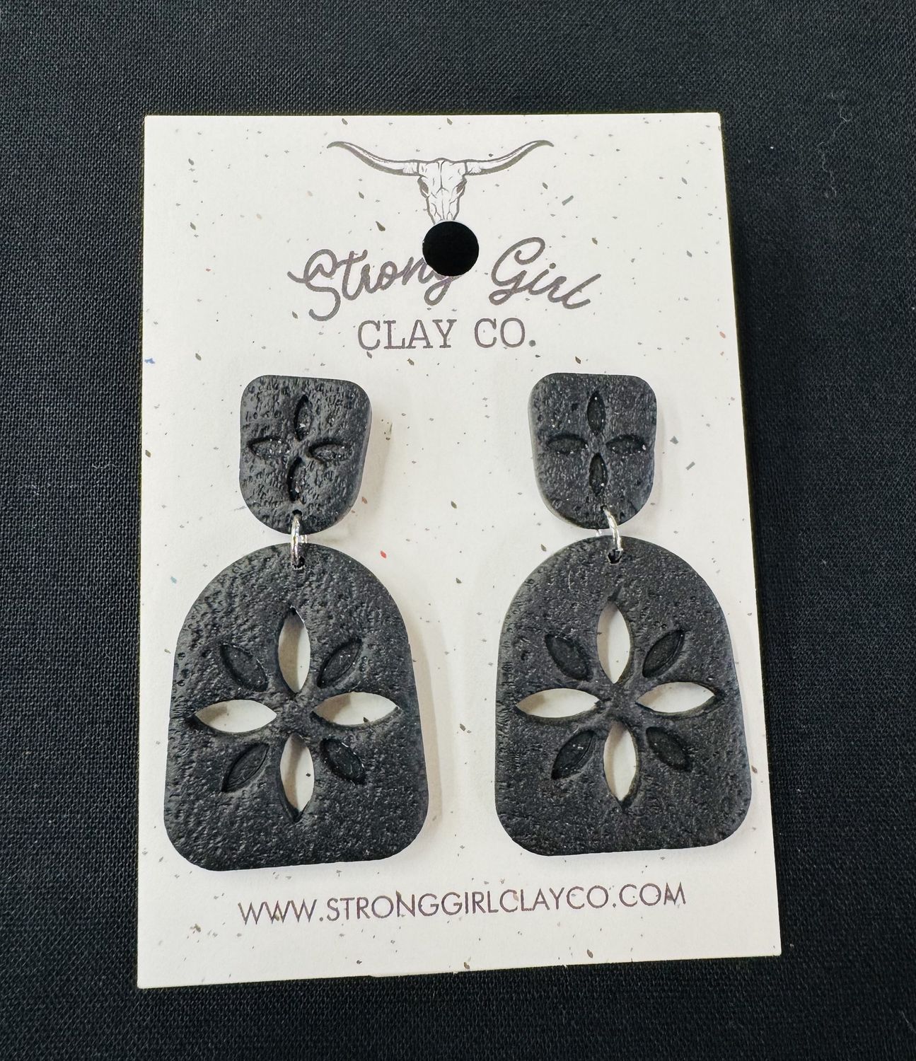 STRONG GIRL CLAY CO. BLACK SAND DOLLAR DANGLES