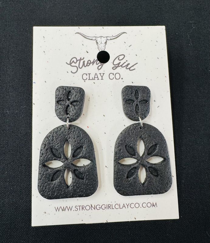 STRONG GIRL CLAY CO. BLACK SAND DOLLAR DANGLES