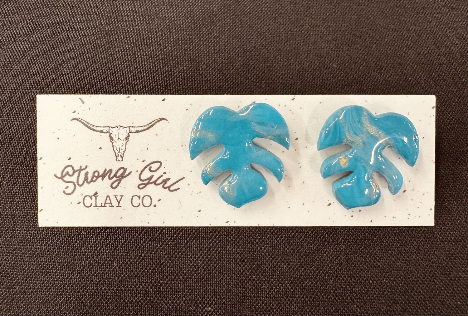 STRONG GIRL CLAY CO.  TURQUOISE PALM STUDS