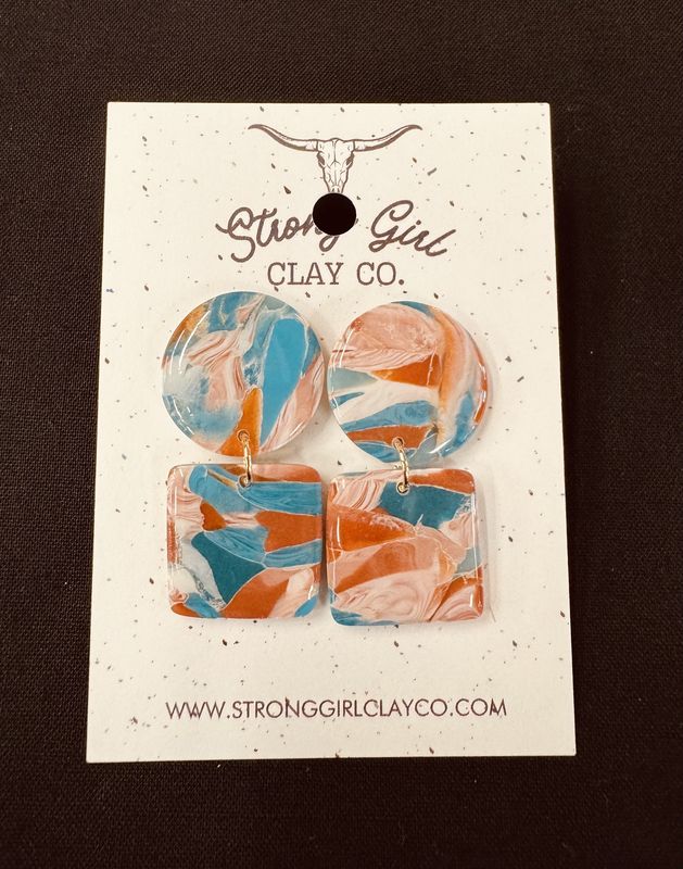 STRONG GIRL CLAY CO. TURQUOISE &amp; RUST PEARL DANGLES