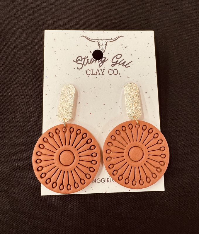 STRONG GIRL CLAY CO. RUSTIC MEDALLION DANGLES