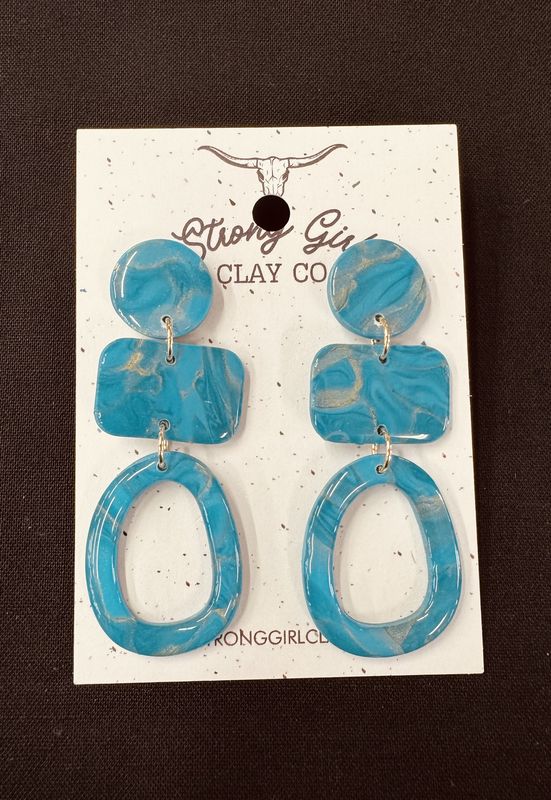 STRONG GIRL CLAY CO. RUSTIC DANGLES - TURQUOISE PEARL