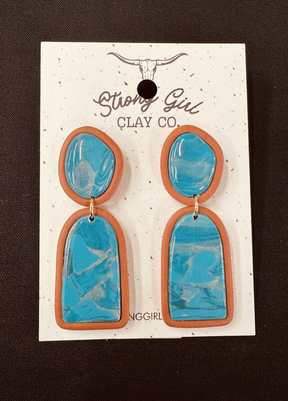STRONG GIRL CLAY CO. RUSTIC DANGLES - RUST &amp; TURQUOISE PEARL