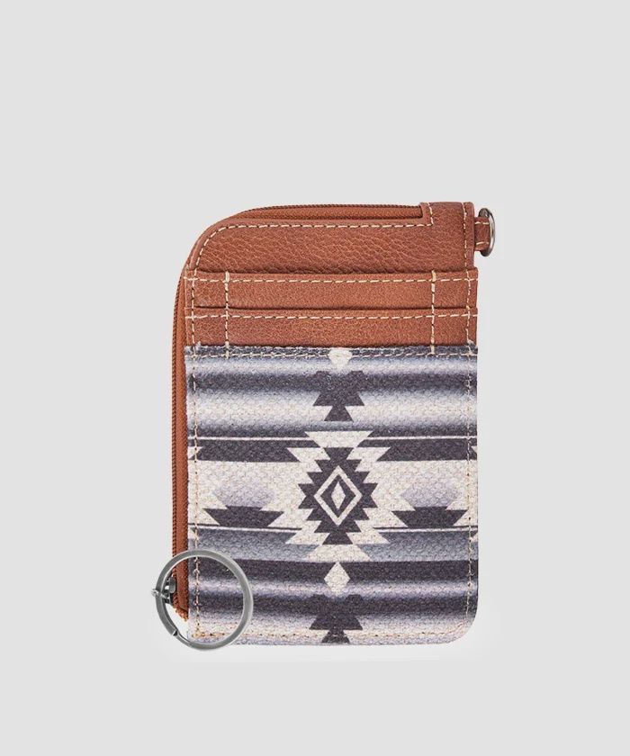 WG2203-W005 WRANGLER SOUTHWESTERN ART PRINT MINI ZIP CARD CASE - DARK GRAY