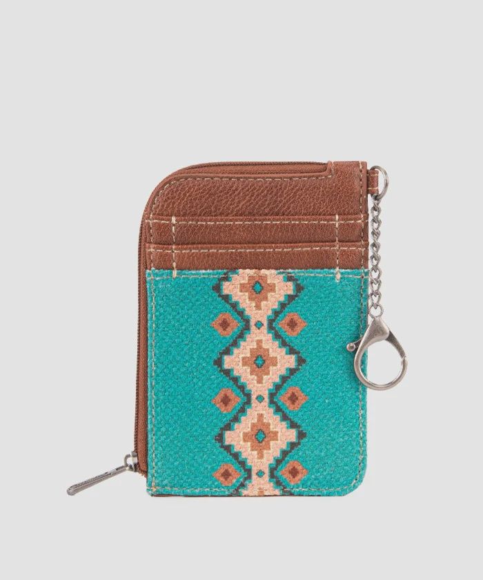 WG2203-W005 WRANGLER SOUTHWESTERN ART PRINT MINI ZIP CARD CASE - TURQUOISE
