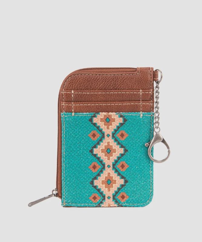 WG2203-W005 WRANGLER SOUTHWESTERN ART PRINT MINI ZIP CARD CASE - TURQUOISE