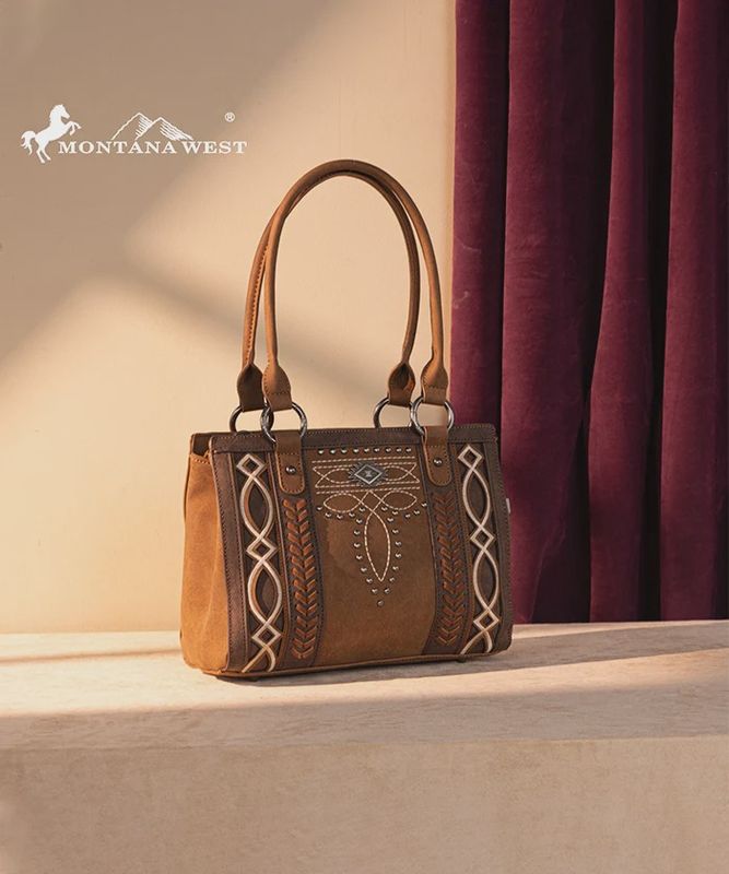 MW1325G-8317 MONTANA WEST CUT-OUT EMBROIDERED CONCEALED CARRY TOTE