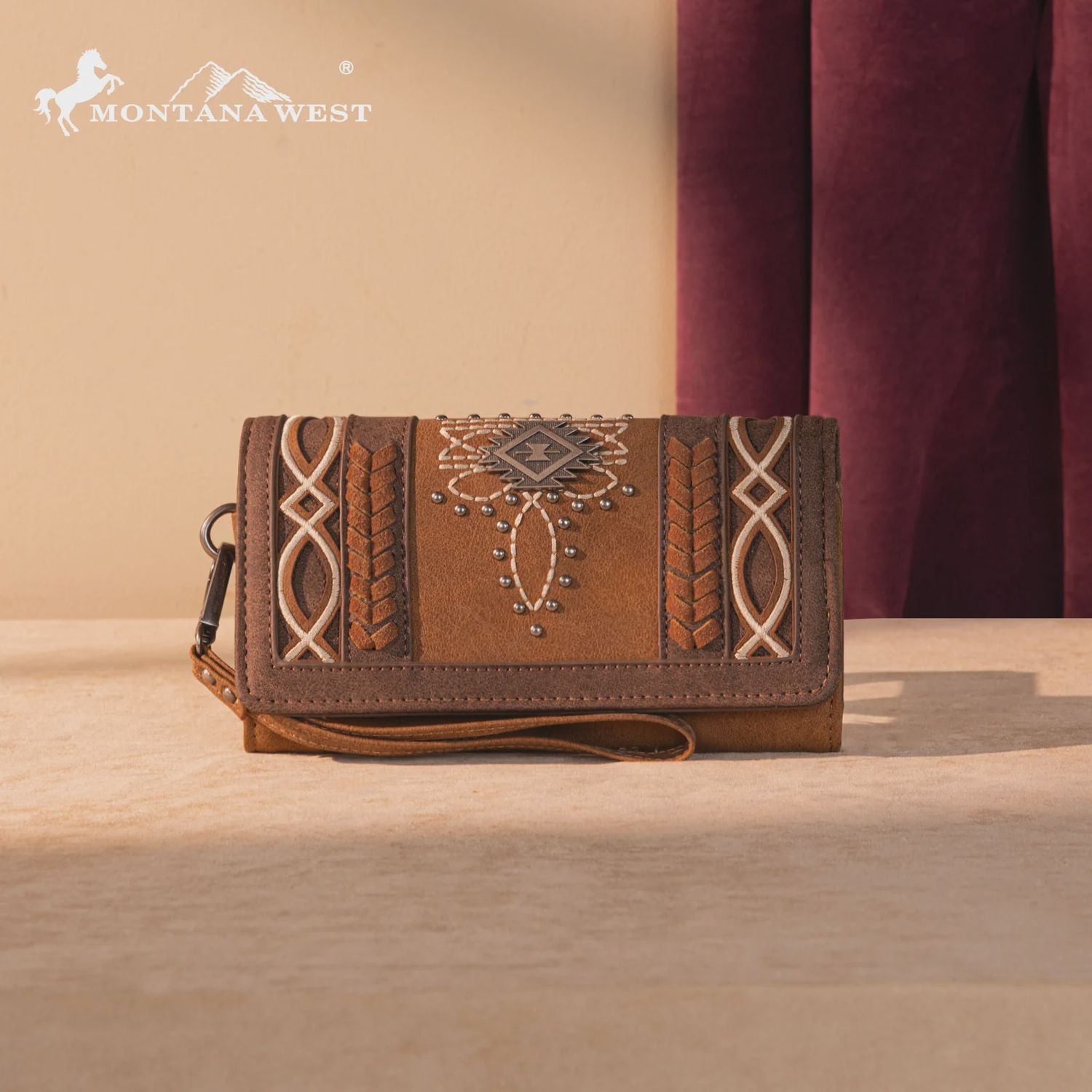 MW1325-W018 MONTANA WEST CUT-OUT EMBROIDERED COLLECTION WALLET - BROWN