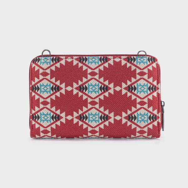 WG221-183 WRANGLER AZTEC DISTRESSED PRINT DUAL SIDED PRINT PHONE WALLET / CROSSBODY