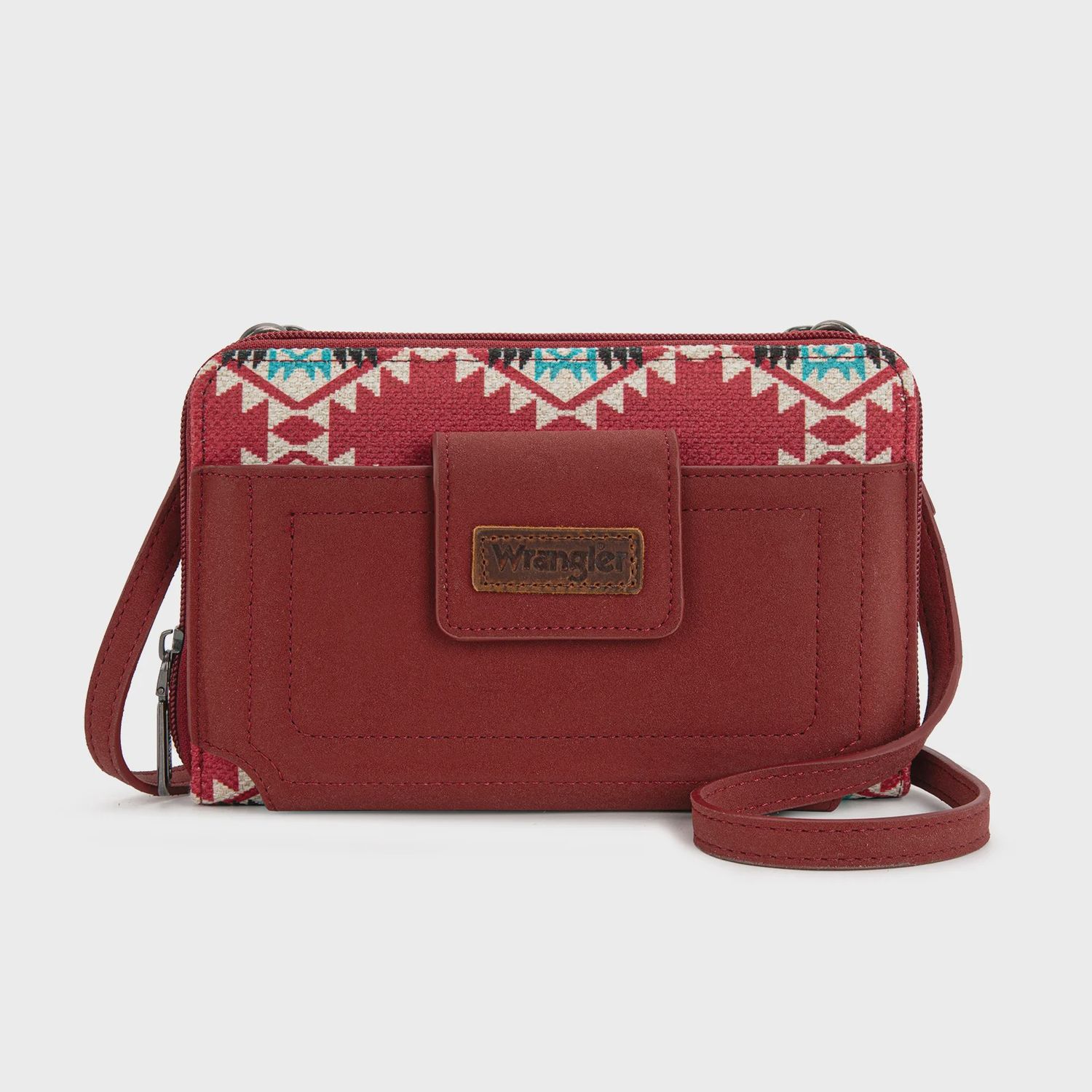WG221-183 WRANGLER AZTEC DISTRESSED PRINT DUAL SIDED PRINT PHONE WALLET / CROSSBODY