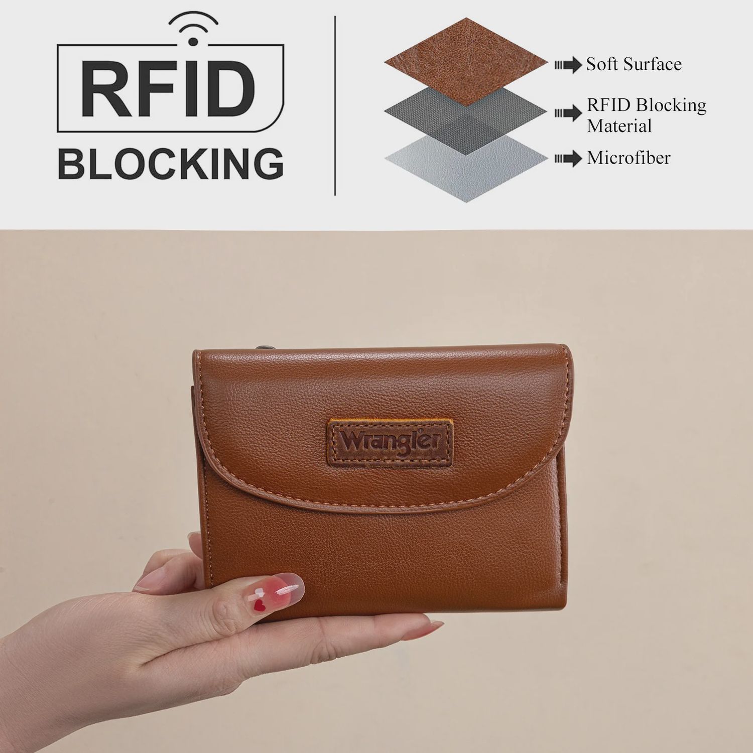 WG263-W076BR WRANGLER TRI-FOLD WALLET - BROWN