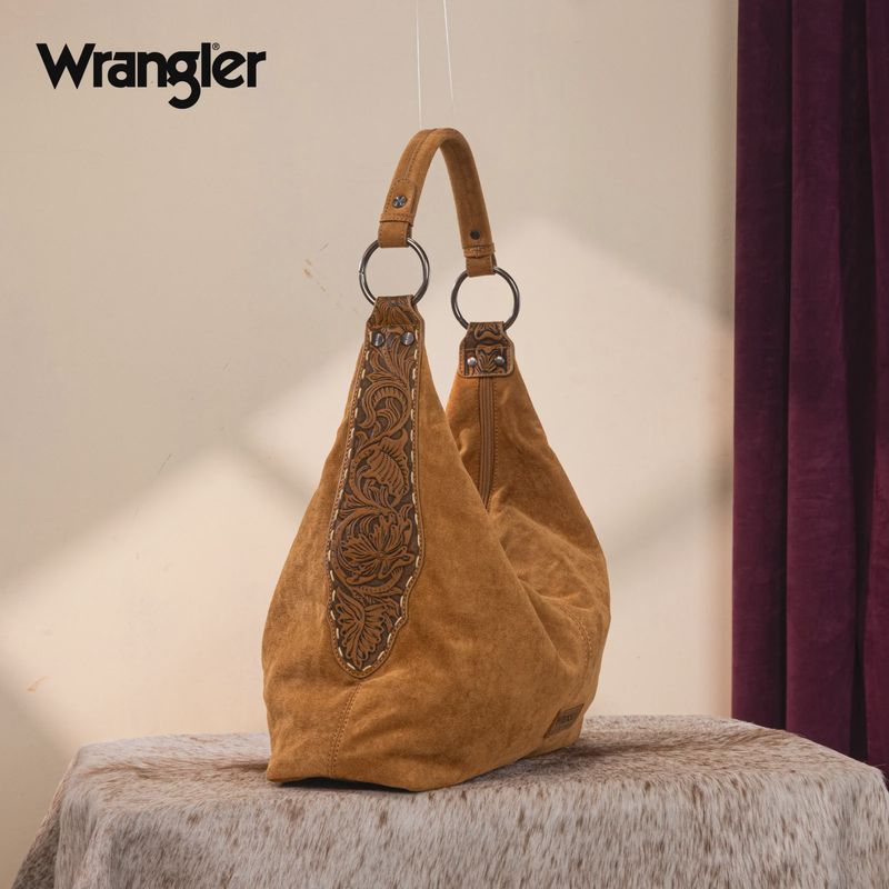 WG276-9182 WRANGLER FLORAL TOOLED HOBO BAG WITH POUCH - BROWN