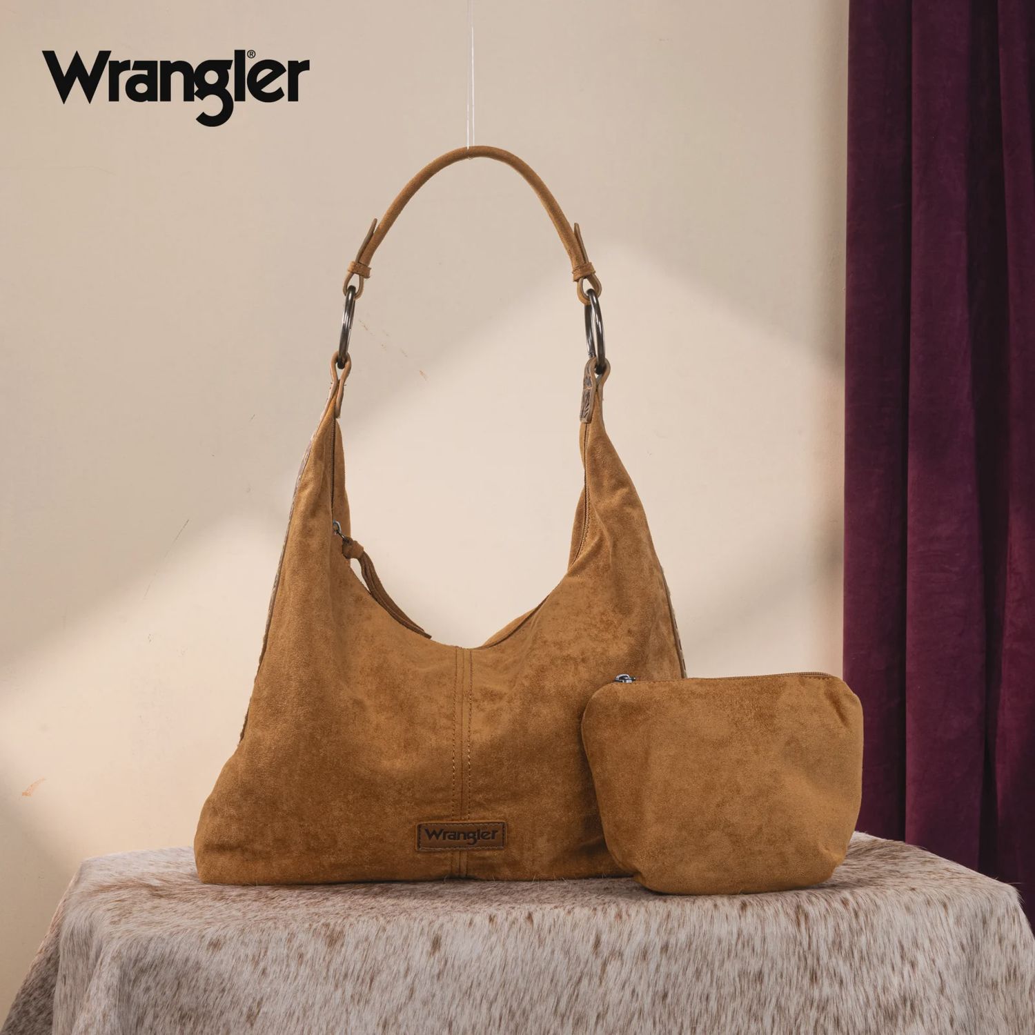 WG276-9182 WRANGLER FLORAL TOOLED HOBO BAG WITH POUCH - BROWN
