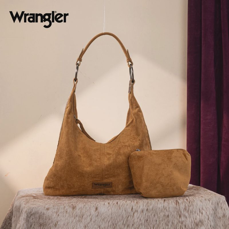 WG276-9182 WRANGLER FLORAL TOOLED HOBO BAG WITH POUCH - BROWN