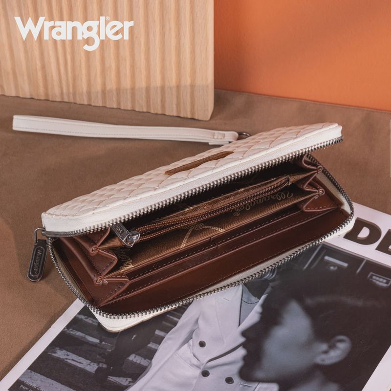 WG214-W064 WRANGLER QUILTED DESIGN RFID WALLET / WRISTLET - BEIGE