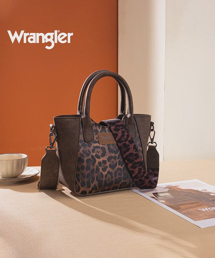 WG296-8015CF WRANGLER LEOPARD PRINT SMALL TOTE/CROSSBODY - COFFEE