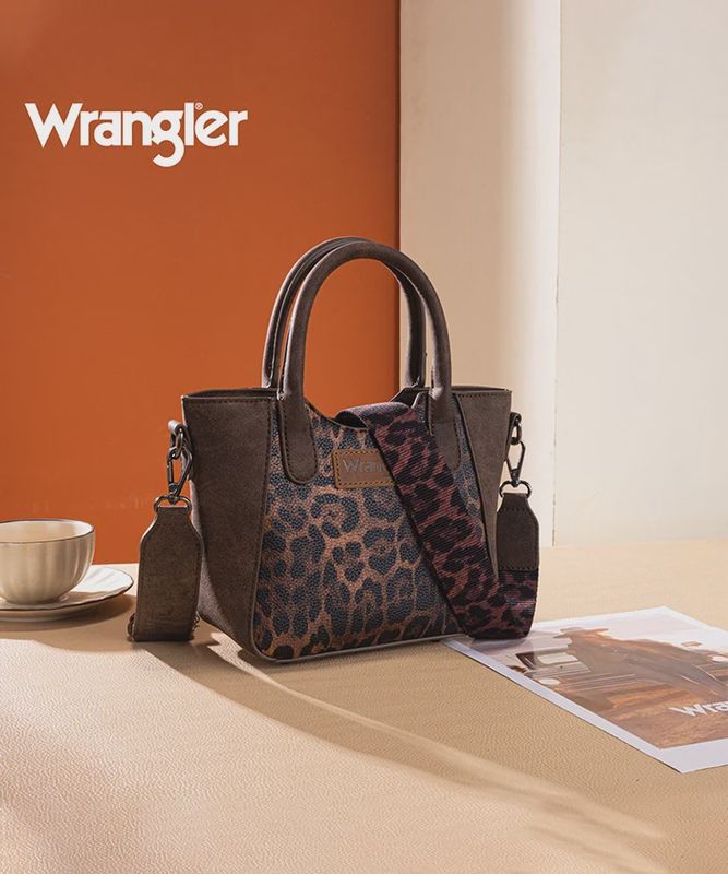 WG296-8015CF WRANGLER LEOPARD PRINT SMALL TOTE/CROSSBODY - COFFEE