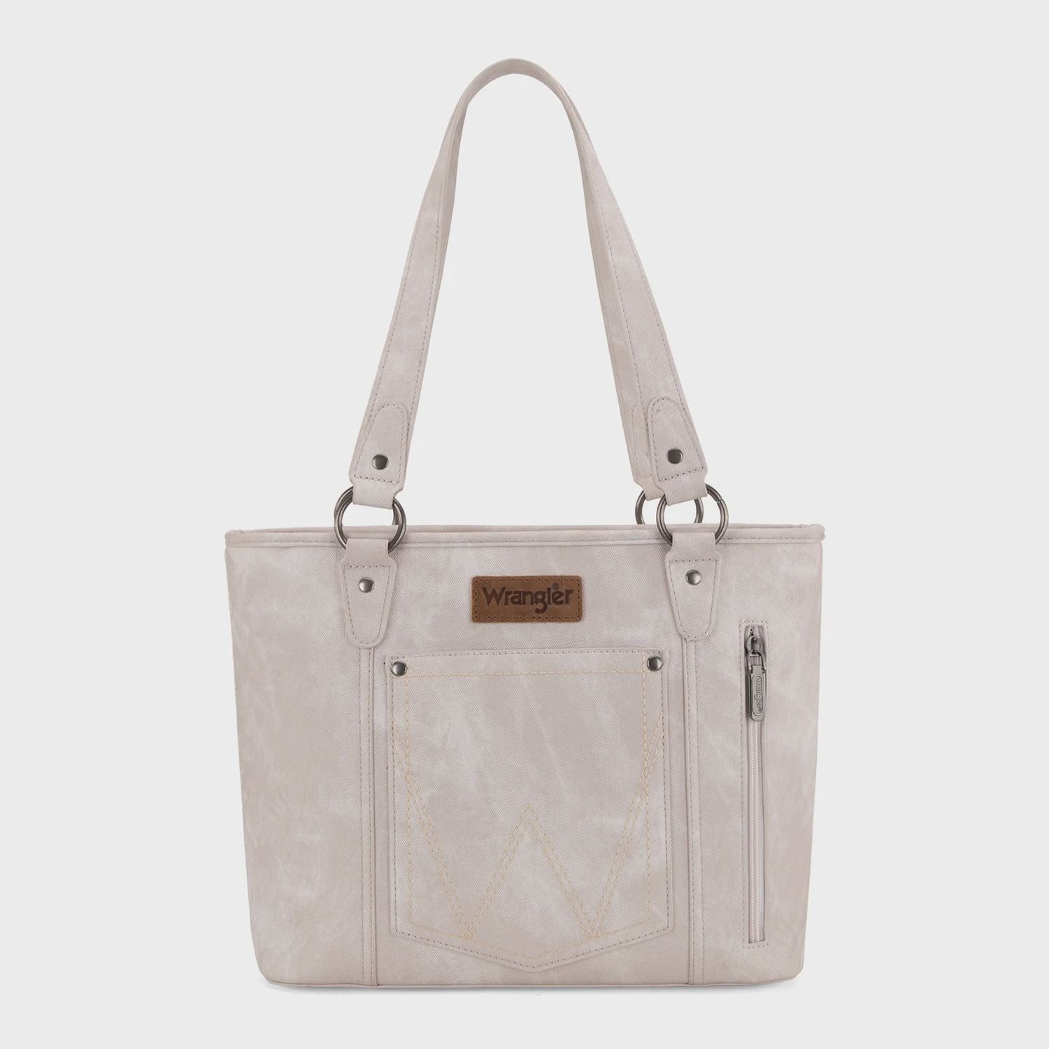 WG219-8317 WRANGLER &quot;W&quot; STITCH WATER REPELLENT DENIM POCKET ZIPPERED TOTE BAG