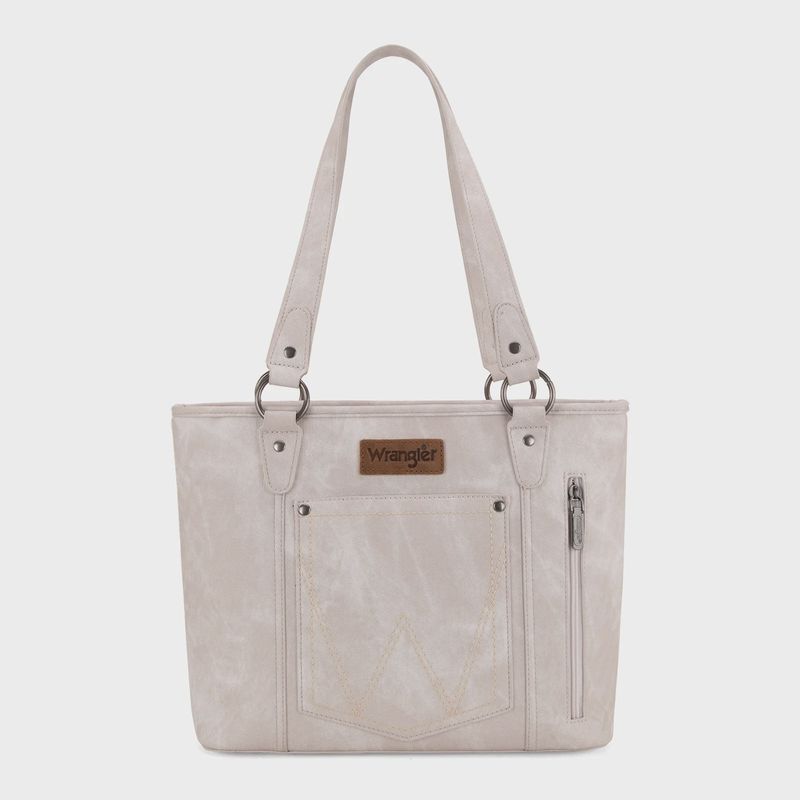 WG219-8317 WRANGLER &quot;W&quot; STITCH WATER REPELLENT DENIM POCKET ZIPPERED TOTE BAG