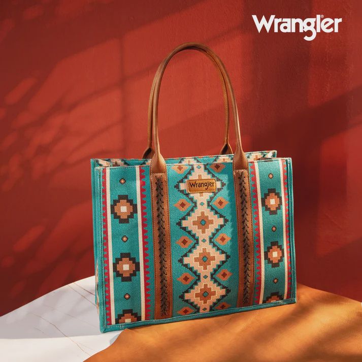 WG2203-1920 WRANGLER SOUTHWESTERN PRINT TOTE - TURQUOISE