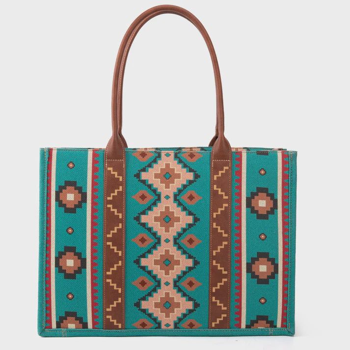 WG2203-1920 WRANGLER SOUTHWESTERN PRINT TOTE - TURQUOISE