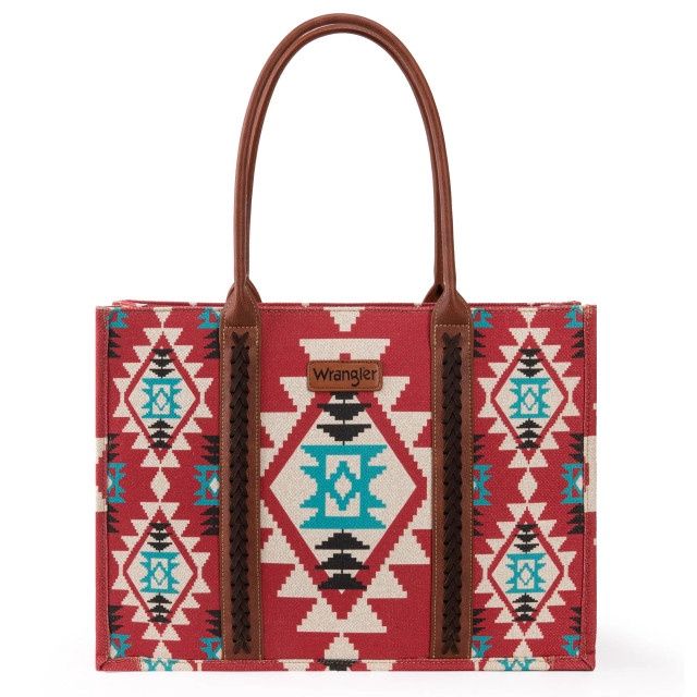 WG2203-1920 WRANGLER SOUTHWESTERN PRINT TOTE - BURGUNDY