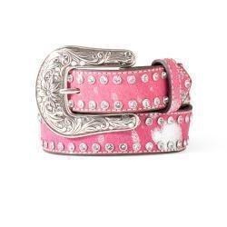 A1307929 GIRL'S ARIAT PINK ACID WASH WESTERN BELT WITH RHINESTONES