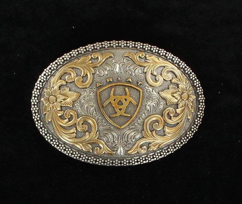 A37005 ARIAT LOGO 2-TONE ROUND BELT BUCKLE