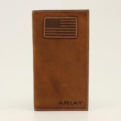 A3548344 ARIAT BROWN RODEO WALLET W/ FLAG EMBOSSED PATCH