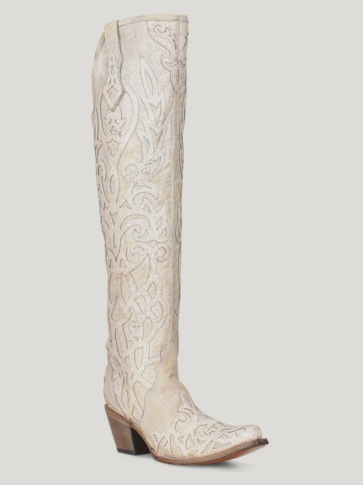 C3927 WOMEN'S CORRAL BEIGE GLITTER TALL TOP WESTERN BOOT