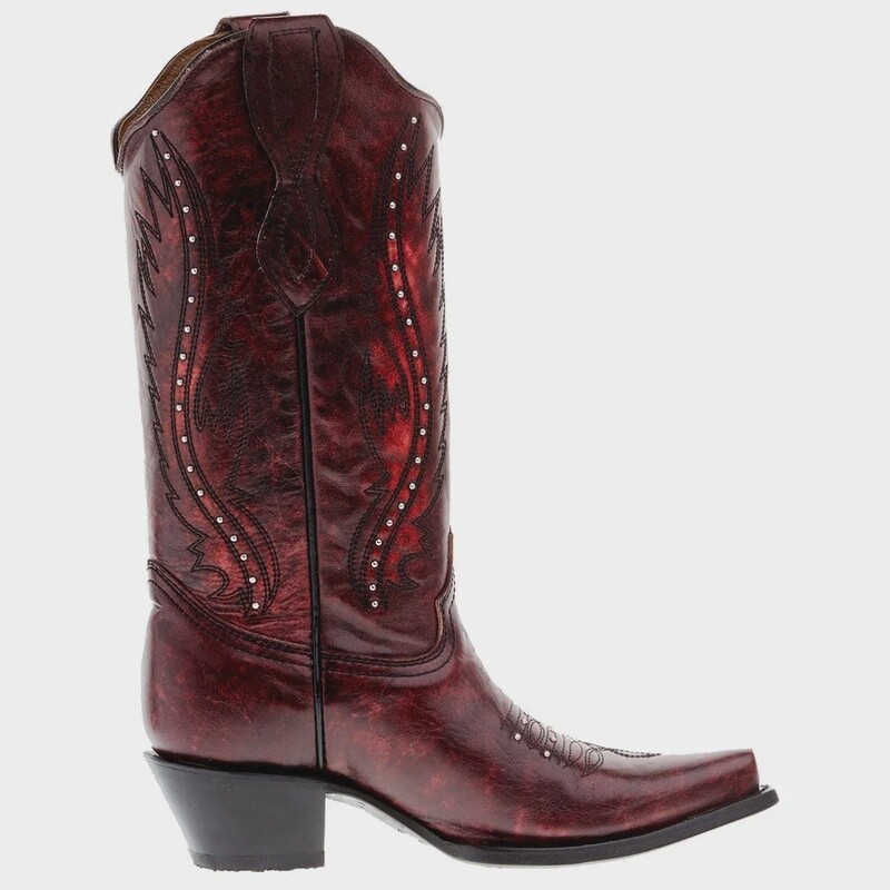 L2067 WOMEN'S CIRCLE G 12" RED EMBROIDERY SNIP TOE