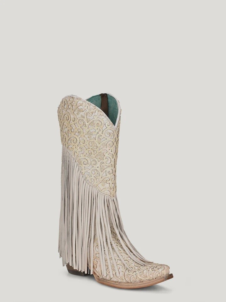 C3955 13" WOMEN'S CORRAL WEDDING FRINGE SNIP TOE WESTERN BOOT