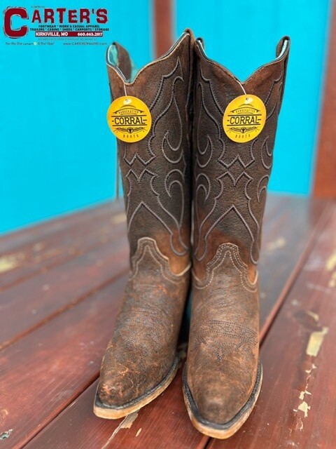 Z5205 WOMEN'S CORRAL 12" BROWN LAMB SNIP-TOE WESTERN BOOT