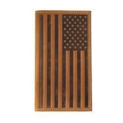 N500044102 NOCONA BROWN LEATHER FLAG EMBOSSED RODEO WALLET