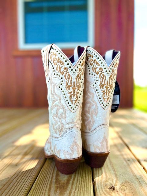 52219 WOMEN'S LAREDO 12" WHITE WITH EMBROIDERY SNIP TOE REGAN WESTERN BOOT