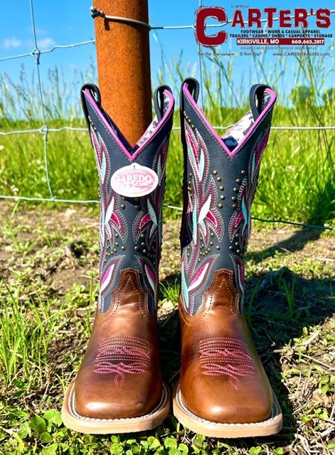 5604 WOMEN'S LAREDO 11" NAVY BLUE W/ FLORAL EMBROIDERY &amp; TAN SQUARE-TOE WESTERN BOOT
