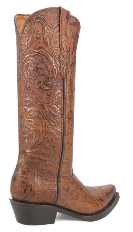 DI 216 WOMEN'S DINGO 15" BELLONA BROWN TOOLED SNIP-TOE WESTERN BOOT