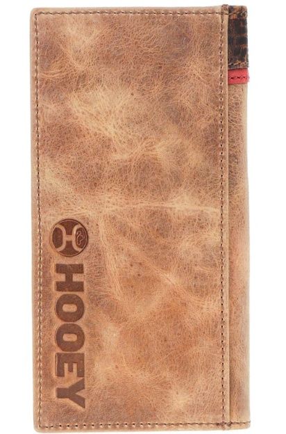 HW037-TNBR HOOEY "WHIP" SMOOTH TAN RODEO WALLET WITH BROWN/RED/TAN AZTEC PRINT &amp; HOOEY LOGO RIVET