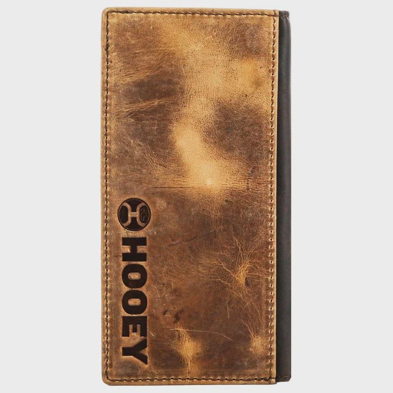 HW004-TNBR HOOEY "HOG" LOGO EMBOSSED RODEO WALLET WITH BROWN LEATHER SPIRE ACCENT OVERLAY