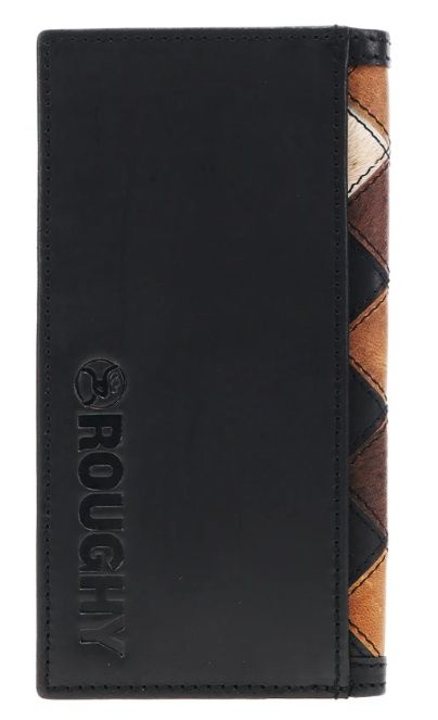 RW009-BRBK HOOEY "SMACKDOWN" PATCHWORK LEATHER RODEO WALLET W/ ROUGHY LOGO RIVET