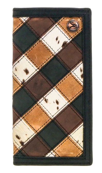 RW009-BRBK HOOEY "SMACKDOWN" PATCHWORK LEATHER RODEO WALLET W/ ROUGHY LOGO RIVET