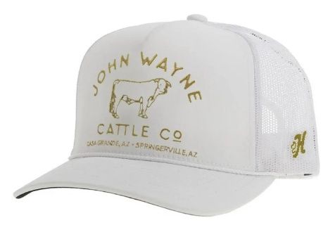 2466T-WH JOHN WAYNE BY HOOEY WHITE 5-PANEL TRUCKER HAT W/ MUSTARD STITCHED LOGO - OSFA