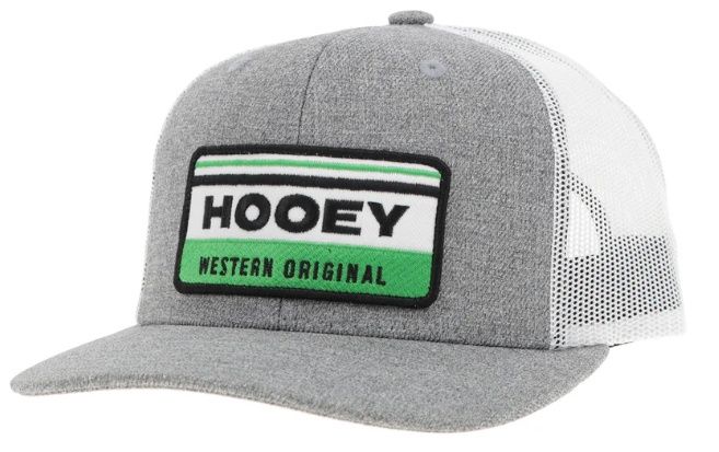 2435T-GYWH HOOEY "HORIZON" GRAY &amp; WHITE 6-PANEL TRUCKER HAT W/ GREEN, WHITE, &amp; BLACK PATCH - OSFA