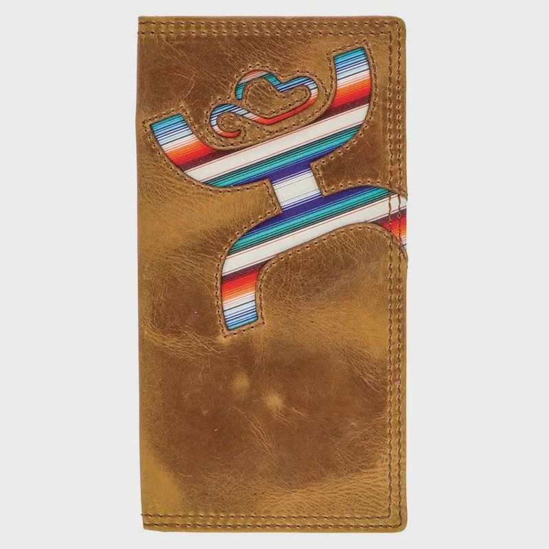 HW013-TNSP HOOEY ORIGINAL LASER CUT HANDS UP LOGO RODEO WALLET WITH SUNSET SERAPE PRINT INLAY