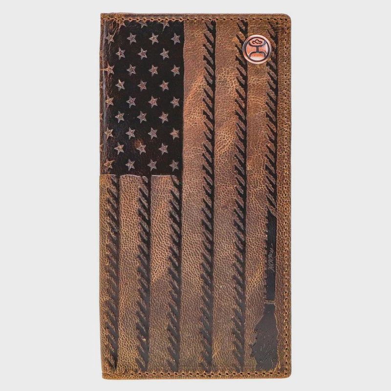 HW003-BRBK HOOEY "LIBERTY ROPER" ROPE EMBOSSED RODEO WALLET WITH LOGO RIVET