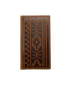 N500049144 NOCONA BROWN SOUTHWEST EMBOSSED LEATHER RODEO WALLET