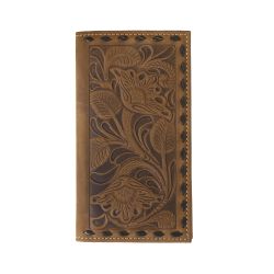 N5415302 NOCONA CHOCOLATE FLORAL EMBOSSED LEATHER RODEO WALLET