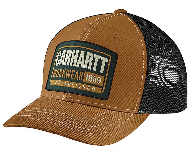 107004-BRN CARHARTT CANVAS MESH-BACK WORKWEAR PATCH CAP
