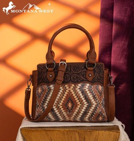 MW1308-8360 MONTANA WEST TOOLED AZTEC COLLECTION - TOTE / CROSSBODY - BROWN